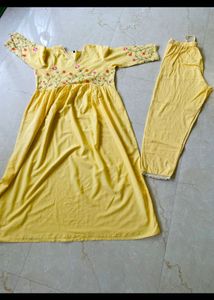 Yellow Kurta Set with Floral Embroidery