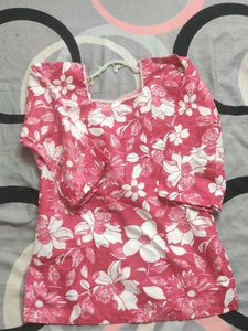 Vibrant Pink Floral short kurta