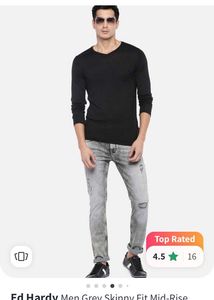 Ed Hardy Men Grey Skinny Fit Mid-Rise Jeans