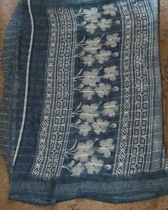 Stylish Grey Saree with White Stripes