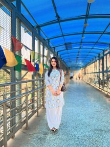 Light Blue Floral Kurta with White Palazzo
