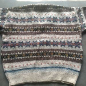 Vintage Patterned V-Neck Knit Sweater