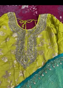 Beautiful Yellow Kurta Set with Teal Dupatta