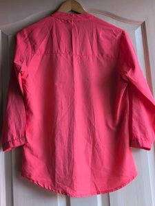 Vibrant Coral Mandarin Collar Shirt