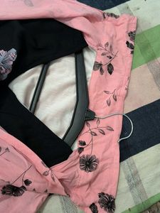 Pink Floral Tie-Up Crop Top