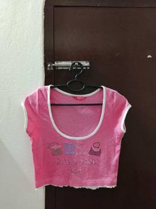 Pink Cropped Tee with Sparkly Accents