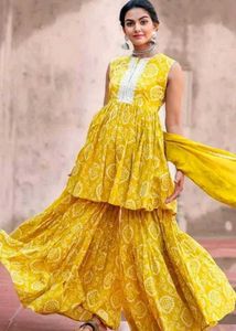 Yellow Printed Kurta Sharara Set