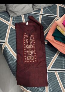 Maroon Embroidered Kurta