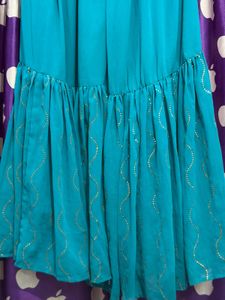 Teal Kurta with pant Embellished Neckline