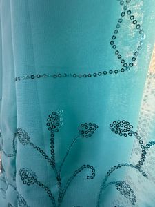 🩵✨Turquoise Blue Poonam Georgette Sequin Saree |