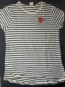 Striped T-Shirt with Heart Patch