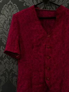 Korean Elegant Pink Printed Blouse