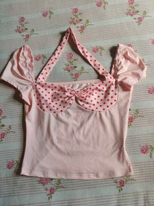 Cute Pink Polka Dot Halter Top