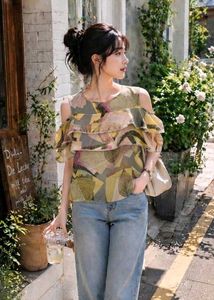 New with tag Stylish Ruffled Cold Shoulder Top