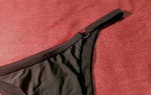 Black Thong with Ring Detail