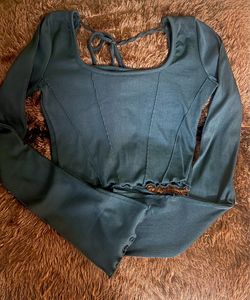 Ribbed Corset Style Long Sleeve Top