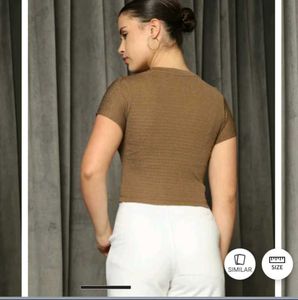 M size Brown Fitted Short Sleeve Top