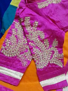 Plain Saree With Shimmering Border And Work Blouse