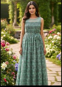 bust 44 Elegant Floral Print Maxi Dress