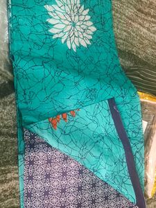Beautiful Teal Saree with Floral Print