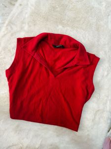 Vibrant Red Collared Sleeveless Top