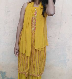 Embroidered Yellow sharara set with dupatta