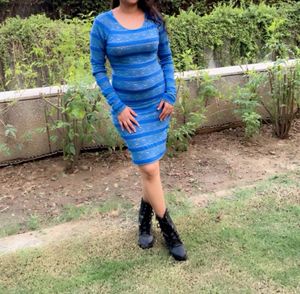BeBe Blue Striped Long Sleeve Dress