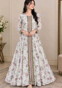 Elegant Floral Print Anarkali Gown