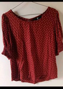 FIG Red Polka Dot Puff Sleeve Top
