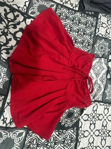 Red Strapless Cinched Top