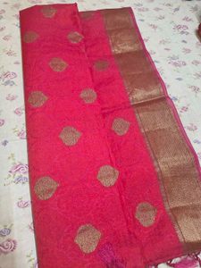 Elegant Rani Pink Saree with Antique Gold Zari Bor