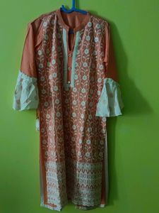 Peach Embroidered Kurta with Bell Sleeves