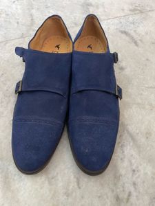 Blue Suede Monk Strap Shoes