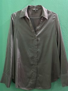 Silky Collared Button-Up Shirt