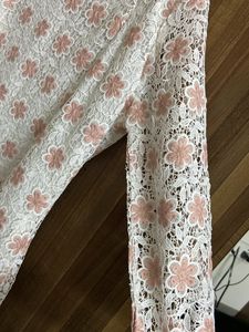 Chikankari White And Peach Kurti