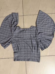 Chic Plaid Flare Sleeve Top
