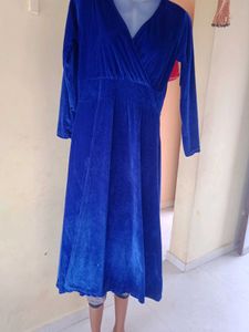 Royal Blue Velvet Wrap Dress