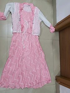 Pink Dress with White Shrug