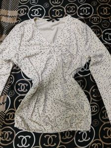 Chic Cream Polka Dot Long Sleeve Top