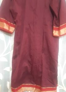 Maroon &amp; Gold Trim Kurta