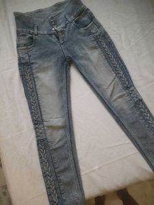 High-Waist Slim Fit Jeans with Braided De