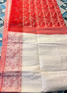 Red &amp; White Dhakai Jamdani Saree