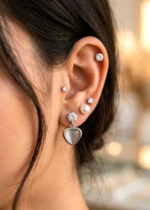 Chic Pearl & Crystal Heart Earrings