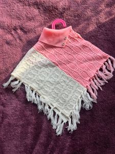 Girls Pink &amp; Cream Poncho