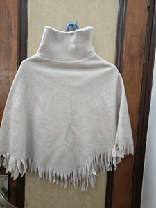 Beige Fringed Poncho