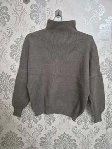 Gray Turtleneck Knit Sweater