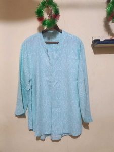 Light Blue Printed Button-Up Shirt