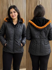 Stylish Black Puffer Jacket with Fur Hood