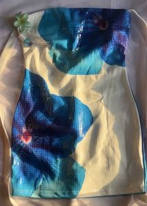 Blue Floral Sequin Mini Dress