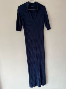Navy Ribbed Knit Maxi Dress